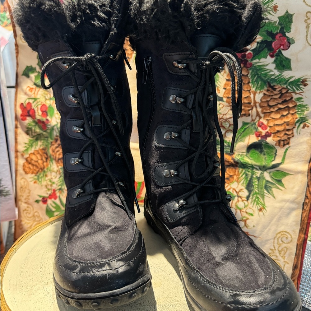 U.S.POLO ASSN. Women's Canyon Faux Fur Weather Black Boots
